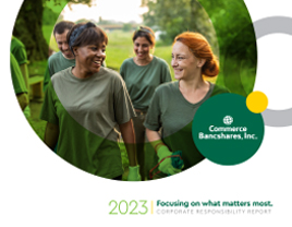 2023 Focusing on what matters most. Corporate Responsibility (CR) Report. Friends and co-workers volunteering at an event outdoors.